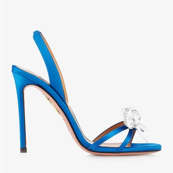 New AQUAZZURA Babe 105 Bow-embellished Sandals In Satin In Blue $1,050 37.5 - Picture 3 of 11